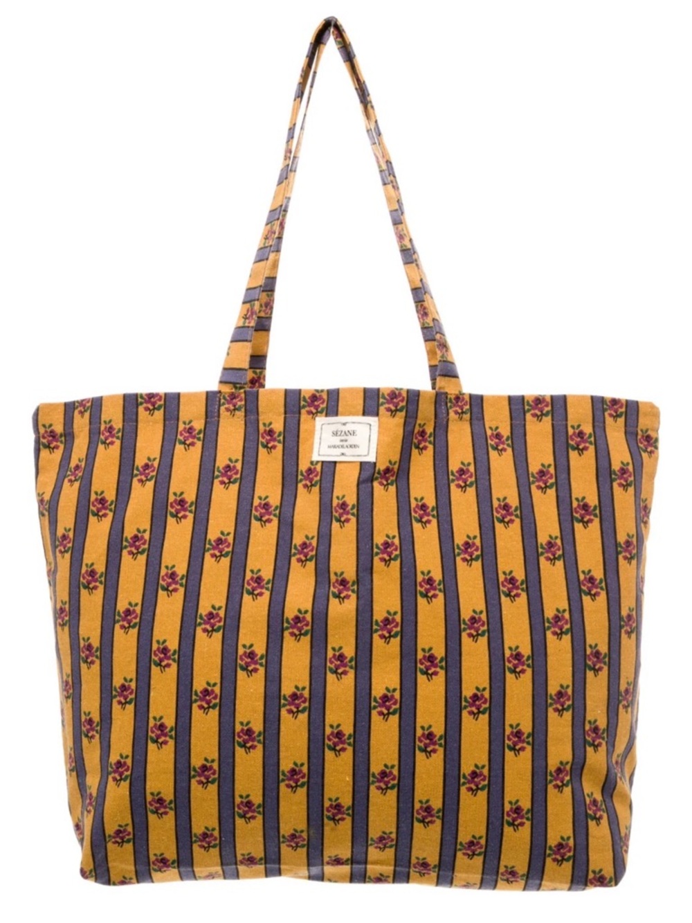 Sézane x Maria de la Orden Floral Striped Canvas Tote Bag NEW without tags